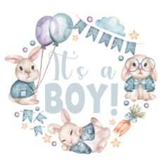 it's a boy card with rabbits and balloons