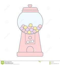 a pink gummy machine with hearts on it's front and bottom, in the middle