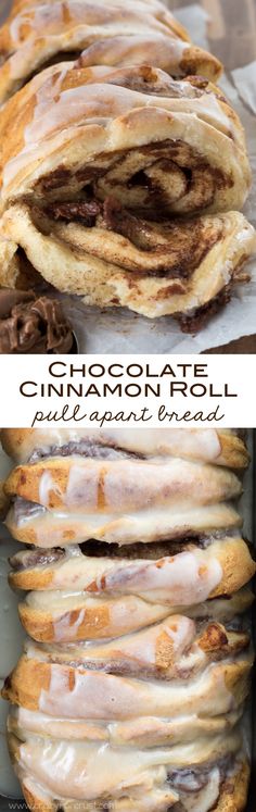 chocolate cinnamon roll pull apart bread with icing