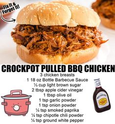 the recipe for crockpot pulled bbq chicken is shown in this advert