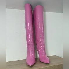 Brand New Never Worn, Dust Bags, Box Size 42 And Sole Measures 11.5”. Shaft-16.5” Calf Circumference-14.5” Heel 4” Luxury Pink Pointed Toe Boots, Pink Leather Evening Boots, Luxury Pink Boots For Formal Occasions, Patent Leather Boots, Paris Texas, Shoes Heels Boots, Shoes Women Heels, Leather Boots, Knee High