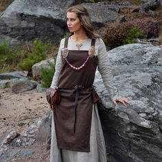 Viking Apron Dress, Brown Heathen Wedding, Viking Attire, Viking Costumes, Viking Apron, Female Viking, Viking Clothes, Viking Apron Dress, Viking Hairstyles, Norse Clothing