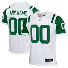 We want fans to celebrate their fandom by customizing and personalizing certain products. For these customizable products, including jerseys, we invite customers to tell us how they would like their preferred name or other text to appear by typing that text into the field indicated. However, just because a customer is able to type proposed customization text into the field and is able to complete the order through the website, not all proposed customization text will be accepted. Please note, Fanatics may reject and cancel any customization order for any reason, including for messages that are deemed offensive or inappropriate. Have your kiddo rep the New York Jets in a fresh way with this Classic Alternate Custom Replica Jersey.The graphics and colors serve as a nod to the team's storied White Jersey With Name Print For Game Day, White Jersey With Name Print For Sports Season, White Team Spirit Jersey With Name Print, White Jersey With Letter Print For Fan Gear, White Jersey With Letter Print For Fans, Fan Apparel White Jersey With Letter Print, White Fan Apparel Jersey With Letter Print, White Jersey With Name Print, White Sports Fan Jersey