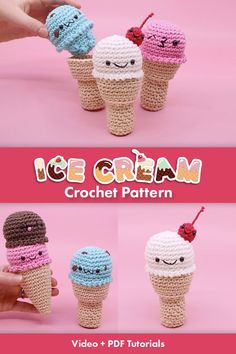 Ice Cream Amigurumi Crochet Pattern Tutorial Kindness Crochet, Crochet Ice Cream, Ice Cream Cones, Ice Cream Cone, Amigurumi Crochet, Crochet Amigurumi, Scream, Crochet Pattern, Amigurumi