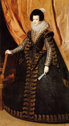 an old painting of a woman in black and gold