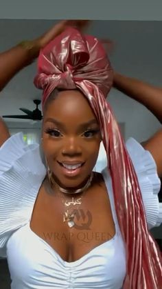 White Headwrap Black Women, Hair Rap, Rap Ideas, Headwrap Styles, Sassy Fashion, Pink Headwrap, African Head Dress, Headwrap Hairstyles, Ankara Headwrap