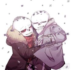 two people hugging each other in the snow