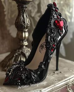 Vampire Shoes Aesthetic, Dark Wedding Shoes, Goth Wedding Heels, Goth Heels Aesthetic, Gothic Wedding Heels, Goth Prom Shoes, Fantasy Shoes Heels, Vampire Heels, Black Prom Heels