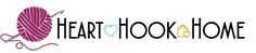 the heart hook home logo is shown with scissors and knitting needles in front of it