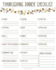 the thanksgiving dinner checklist is shown with leaves