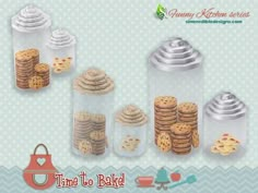 some cookies and cookie tins are arranged in the shape of jars with lids on them