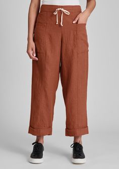 Keen Pant - Linen Drawstring Pants Everyday Relaxed Fit Drawstring Pants, Relaxed Drawstring Pants For Everyday, Relaxed Fit Brown Bottoms, Summer Pants With Drawstring For Everyday Wear, Relaxed Fit Summer Pants With Slip Pockets, Relaxed Fit Brown Pants With Drawstring, Relaxed Fit Brown Drawstring Pants, Brown Relaxed Fit Pants With Drawstring, Brown Relax Fit Pants With Drawstring