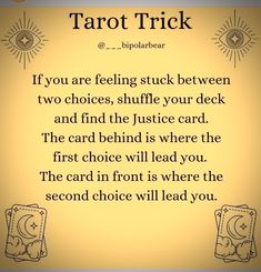 the tarot trick is written on a yellow background