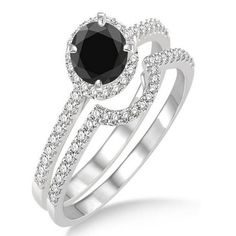 a black and white diamond engagement ring set