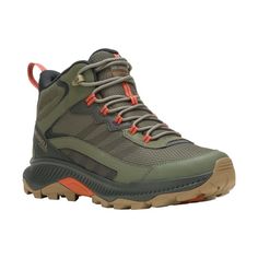 Lightweight and durable, the Merrell� Speed Strike Mid Waterproof Hiking Boots for Men are the perfect footwear for covering the miles in rugged terrain. Synthetic-leather and mesh uppers pair with waterproof membranes to keep your feet dry, while a recycled mesh lining ensures breathability to maximize comfort. Padded collars prevent pinching, and the bellows tongues block debris so you don't have to keep digging sticks and rocks out. Built-in heel loops make it easy to get these Merrell boots on. These men's boots have lightweight EVA foam midsoles to provide stability, while the removable EVA foam footbeds use 50% recycled material to add even more fatigue-fighting comfort. Recycled laces and webbing deliver a secure fit, and these Merrell hiking boots are finished with a CLEANSPORT NXT Functional Fade-resistant Work Boots For Adventure, Fade-resistant Gore-tex Work Boots For Outdoor Activities, Fade-resistant Gore-tex Work Boots For Adventure, Fade-resistant Gore-tex Work Boots For Outdoor, Outdoor Gore-tex Waterproof Boots Fade-resistant, Outdoor Waterproof Gore-tex Boots Fade-resistant, Fade-resistant Gore-tex Waterproof Boots For Outdoor, Functional Green Gore-tex Boots, Fade-resistant Round Toe Waterproof Boots For Trail Running