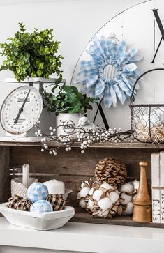 a shelf filled with lots of different types of decorations