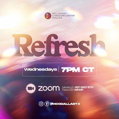 a poster for refresh with the words refresh on it and an abstract background