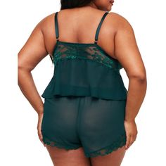 This chiffon camisole top features an unlined, flyaway front with functional ties and fully adjustable straps, and it coordinates perfectly with the classic tap shorts with lace trim hem and elastic waistband. Shorts With Lace Trim, Tap Shorts, Ponderosa Pine, Shipt Shopper, Adore Me, Romantic Look, Pine Green, Short Pajama Set, Pajama Shorts