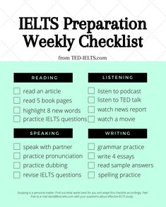 the ielts preparation weekly checklist