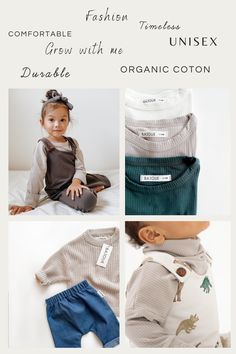 Clothing for babies and children from 0 to 6 years old made here in Quebec/ Canada. Our "grow with me'' clothes are comfortable and timeless. The designs are exclusive to Bajoue; we design them ourselves. Our fits are unique and unisex. Fashion Kids, Kids Fashion