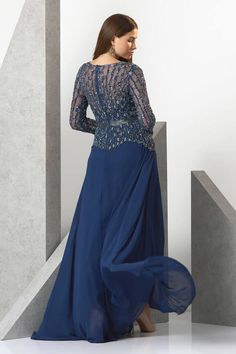 Indigo blue padded flared gown with sequins and pearls embroidery on bodice. - Aza Fashions Pearls Embroidery, Gowns Blue, Pearl Embroidery, Gown For Women, Ladies Gown, Indigo Blue, Aza Fashion, Full Sleeve, Wedding Accessories