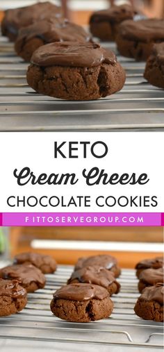 keto cream cheese chocolate cookies on a cooling rack