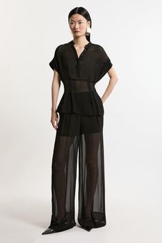 Make A Statement In Our Wide Leg Trousers, With High Quality Viscose Fabric That Offers A Sheer Edge, Featuring A Relaxed Silhouette, And A Shorts Underlay. Style It With A Simple Vest Top Or With The Matching Shirt And Heels For A Look That Goes Seamlessly From Day To Night. Sheer Viscose Georgette Woven Wide Leg Trousers Daring, Sheer Viscose Fabric Flattering Wide Leg Fit Comfortable High Waistline Unique, Sheer Design Layered Shorts Underneath Matching Shirt Sold Separately Sheer Pants Outfit, Petite Wedding Guest Dresses, Plus Size Workwear, Split Pants, Sheer Pants, Matching Separates, Black Wide Leg Trousers, Earthy Outfits, Outfits Petite