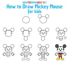 how to draw mickey mouse for kids step by step drawing instructions with pictures on the page