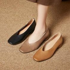 Summer Casual Womens Slip-On Soft Leather Comfy Flats in Dark Coffee Camel Gray 35 36 37 38 39 40 - Morimiss.com Heels Shoes For Women, Square Heels, Ladies Footwear, Comfy Flats, Genuine Leather Sandals, Online Shopping Shoes, Lady Style, Flats Online, Dark Coffee