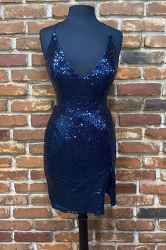 Cute Navy Blue Sequins Tight Mini Homecoming Dress Dark Blue Hoco Dress, Blue Hoco Dress Short, Dark Blue Homecoming Dress, Hoco Dress Short, Blue Hoco Dress, Navy Homecoming Dress, Mini Homecoming Dress, Bodycon Dress Homecoming, Sequin Homecoming Dress