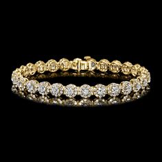 Ross-Simons - 8.00ct t. w. Lab Grown Diamond Halo Bracelet in 14kt Yellow Gold. 8". Luxuriate in stellar sparkle at an exceptional value! Our stunning halo bracelet glistens with 8.00 ct. t. w. round brilliant-cut lab-grown diamonds in high-polished 14kt yellow gold. Finishes with a single-latch safety and push-button clasp. Lab-grown diamonds are identical to mined diamonds according to their optical, physical and chemical properties. All Ross-Simons lab-grown diamond jewelry in 14kt gold and p Formal Fine Jewelry Tennis Bracelet With Halo Setting, Classic Formal Bracelet With Halo Setting, Formal Bracelet With Halo Setting, Formal Bracelet Jewelry With Halo Setting, Formal Halo Setting Bracelet Jewelry, Classic Bracelets With Halo Setting For Anniversary, Classic Formal Tennis Bracelet With Halo Setting, Formal Diamond Bracelet With Halo Design, Halo Bracelet