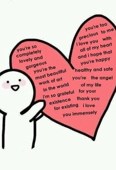 a cartoon character holding a heart with the words you're so completely loved to me