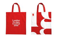 the london design festival tote bag is red and white