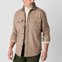 This St. John's Bay men's midweight shirt jacket is a smart styling piece for your cold-weather wardrobe. It's made from 100% cotton and comes with a button-front closure, chest pockets and a point collar. Wear it over a tee with jeans. Closure Type: ButtonFit: Classic FitNeckline: Collar NeckPockets: 2 Chest Flap Pockets, 2 Side Slip PocketsSleeve Length: Long SleeveWarmth Factor: MidweightApparel Length: 33 InchesOuterwear Length: MidFiber Content: 100% PolyesterFabric Description: TwillCoat … Older Mens Winter Fashion, Chubby Men Fashion, Men Over 50, Chubby Men, Mens Jackets Casual, Shirt Jackets, Mens Winter Fashion, Men Winter, Shirt Jacket