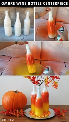 there are three bottles with orange liquid in them