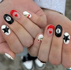 love kad Cherry Nails, Black Nails, Nail Tech, White Nails, Red Nails, Nail Designs, Nail Art