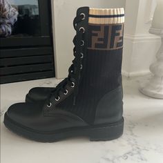 Fendi Combat Boots Worn Once. Comes With Box & Extra Set Of New Laces Fendi Combat Boots, Fendi Boots, Fendi Shoes, Moto Boots, Combat Boots, Fendi, Size 7, Women Shoes, Boots