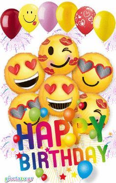 happy birthday card with balloons and smiley faces