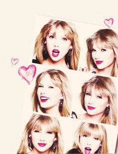 several photos of taylor swift with hearts drawn on them