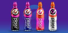 three different flavored sodas are shown on a purple and blue background with the word blob