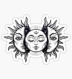 the sun and moon face sticker on a white background