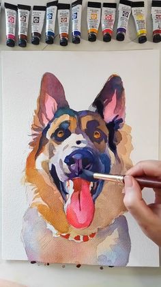 a painting of a dog with its tongue out