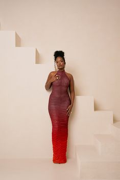 DAWN RUCHED HALTER MAXI DRESS Aje Dress, Nude Mesh Dress, Resort Vacation Outfits, Ibiza Outfit, Ruched Mesh Dress, Late Twenties, Luxury Gowns, Vacation Maxi Dress, Afrocentric Fashion