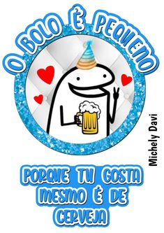 a blue and white sign with a cartoon character holding a beer