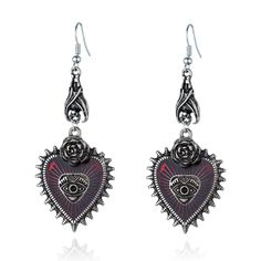 PRICES MAY VARY. Unique Evil Eye Red Heart Earrings for Women Girls: These cool bat drop earrings are stylish, fun, and express your own way of personality. Material: This evil eye red heart bat drop earring is made of alloy. Stylish personality, especially highlighting the theme of Halloween. Size: Length 2.99 inches x 1.18 inches wide. Manufacturer Minimum Age:3 years+. Please note, this product contains small parts, and children under 3 years old should use it under adult supervision. Hallowe Heart-shaped Halloween Party Earrings, Halloween Party Heart-shaped Earrings, Silver Threader Earrings, Red Heart Earrings, Bat Earrings, Women Halloween, Halloween Accessories, Halloween Earrings, Gothic Jewelry