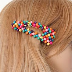 "color ball beaded snap hair clip you can choose crystal or wood beaded hair clip very vivid multi color balls are used cute, vivid,and adorable color combination whole length of hair clip - crystal: 3.54\"=9 cm wood: 3.14\"=8 cm Shipping Info I ship from South Korea and to most countries. Products will be shipped within Etsy processing time except Saturday,Sunday and Korea's holidays. Mostly within a day after payment has been cleared. Shipping will be made via Registered airmail with tracking Mermaid Hair Accessories, Short Hair Accessories, Unique Hair Clip, Decorative Hair Clips, Beaded Hair Clips, Beaded Hair, Woman Hair, Handmade Hair Accessories, Rainbow Crystal