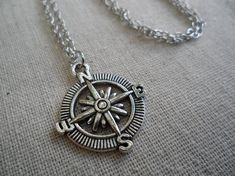 SALE - Silver Compass Necklace - Travel Jewelry -  Compass Pendant - Gifts for Travelers Silver Pendant Jewelry For Travel, Silver Metal Jewelry For Travel, Vintage Silver Necklaces For Travel, Vintage Silver Necklace For Travel, Silver Medallion Charm Necklace With Compass Design, Silver Medallion Necklace For Travel, Club Outfits Clubwear, Compass Necklace Silver, Bridal Bra