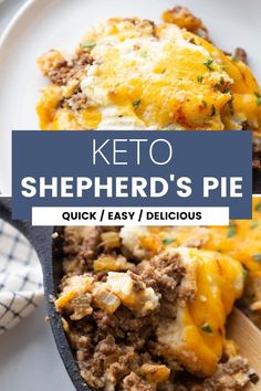 keto shepherd's pie on a plate with a wooden spoon