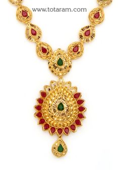 22 karat gold necklace with color stones - 235-GN5171 - in 18.700 Grams for USD $2,014.69 USD. 
Made in India by Totaram Jewelers Online this product is in Gold - 22 Karat BIS Hallmark 916 Gold  & is an excellent gift for Adult - Women. Ships fully insured with secured guaranteed delivery for free with your order over $250 from New Jersey USA & comes with 30 days exchange policy. 22k Gold Necklace, Color Stones, Gifts For Adults, 22k Gold, New Jersey, Stone Color, Hallmark, Gold Necklace, For Free