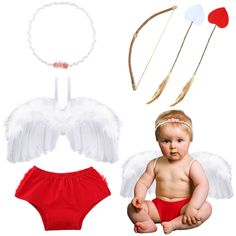 PRICES MAY VARY. feather Ideal Combination: the Halloween cupid costume accessories are composed of the bow and arrow, headband, red underwear and wing, such a nice combination to meet your demands of photo shooting and cosplay Quality Material: the cupid headband is made of plastic and fabric, soft and sturdy enough for long time use; The red underwear adopts fabric without unpleasant smell; The matched wing is composed of feather; The cupid bow and arrow are constructed with foam, lightweight Cupid Headband, Cupid Bow And Arrow, Cupid Costume, Cupid Bow, Kids Bow And Arrow, Small Headband, Valentines Accessories, Halloween Costume Props, Angel Feather